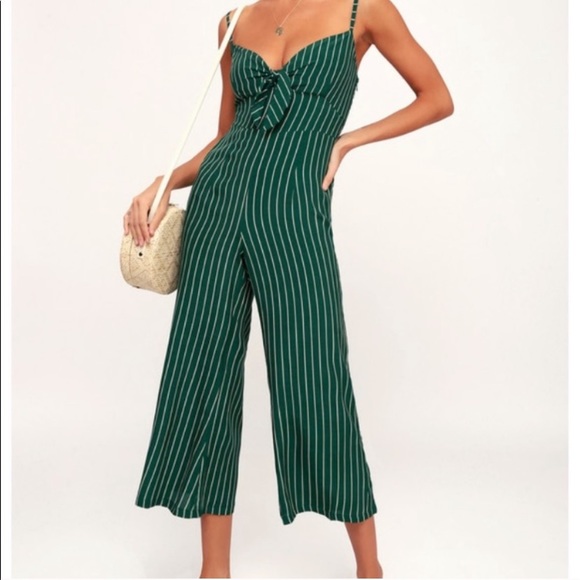 Faithful The Brand Green Pinstripe Tie Jumpsuit - Picture 7 of 10
